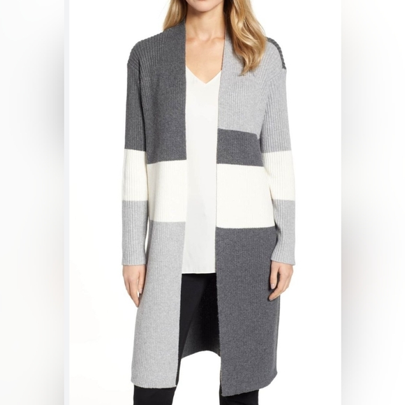 VINCE CAMUTO Colorblocked Open-Front duster Cardigan small Black, gray, … - Picture 12 of 12